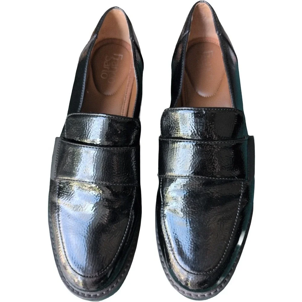 Black Patent Leather Platform Loafers Franco Sarto Brindy Women's 10 Chunky Y2K